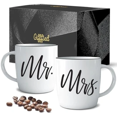 Afbeelding van Gifffted Mr En Mrs Mokken, Uniek Huwelijksgeschenk Voor Het Paar, Geschenken Verloving, Jubileum, Zijn Haar, Bruid Bruidegom, Valentines Kerstcadeaus Paren, Set Van 2 Koffiemokken