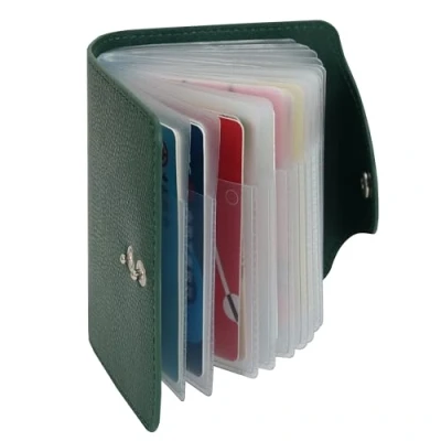 Afbeelding van IHIGOGOFA Creditcardhouder van echt leer, zacht, compact, voor bankidentiteitskaart, 40 dikke duurzame plastic hoezen, zwart.