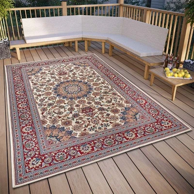 Afbeelding van Binnen &amp; Buitenkleed Kadi Crème 80x165 cm Rood 123vloerkleed.nl is de online webshop voor vloerkleden en woonaccessoires.