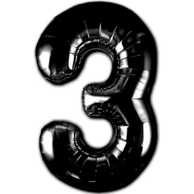 Afbeelding van ballon 3 jaar verjaardag nummer folie zwart metallic XXL reuzen 100 cm decoratie Lucht of helium