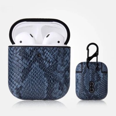 Afbeelding van AirPods 1/2 hoesje PU Leer Slangenleer Blauw Bescherming voor uw