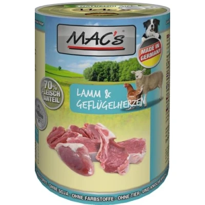 Afbeelding van MAC’s Hondenvoer Natvoer Blik 70% Lam &amp; Gevogeltehart 6 x 400g