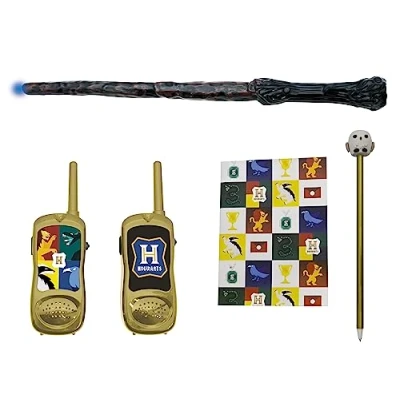 Image de Lexibook Harry Potter Kit d’aventurier sorcier pour enfant avec Talkie Walkies 120m, baguette magique effets sonores et lumineux, carnet, stylo, gomme Hedwige, blanc/or, RPTW11HP
