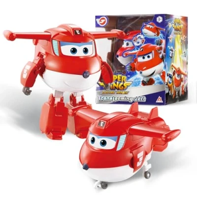 Afbeelding van Super Wings Transformer Supercharged Jett vliegtuig, hoogte ca. 12,7 cm, kinderpop, speelgoedvliegtuig en robotfiguur voor jongens meisjes vanaf 3 jaar