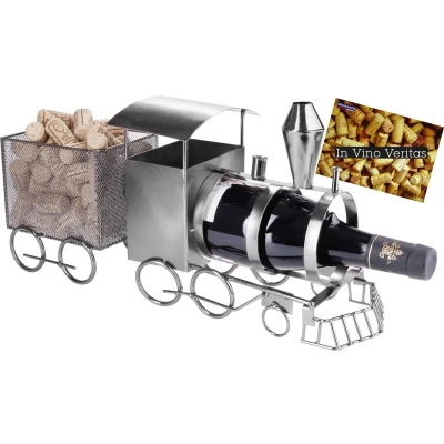 Afbeelding van BRUBAKER Wijnfleshouder Locomotief Metalen Sculptuur Flessenstandaard 42 cm Figuur Wijngeschenk voor Machinisten en Spoorwegfans met Wenskaart