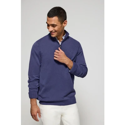 Afbeelding van Polo Club Heren Jersey Violeta Azulado De Media Cremallera Garment Dye Con Logo Bordado L