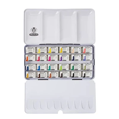 Afbeelding van Schmincke AKADEMIE® Aquarel, set met 24 fijne aquareltinten, compleet assortiment, 75 425 097, metalen koffer, x grote containers.