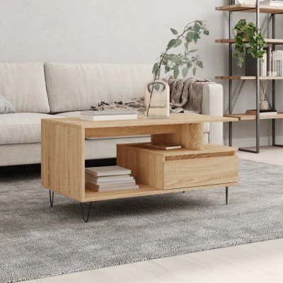 Afbeelding van Salontafel 90x49x45 cm bewerkt hout sonoma eikenkleurig