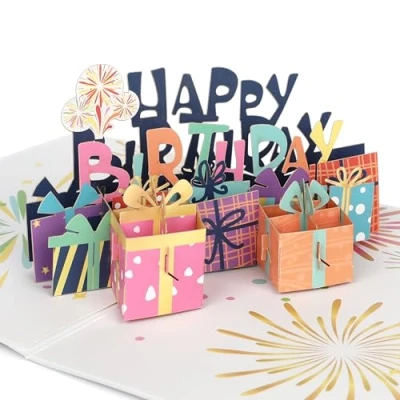 Afbeelding van CraftWerk 3D Happy Birthday pop upkaart verjaardagskaart met envelop grappige verrassingseffect