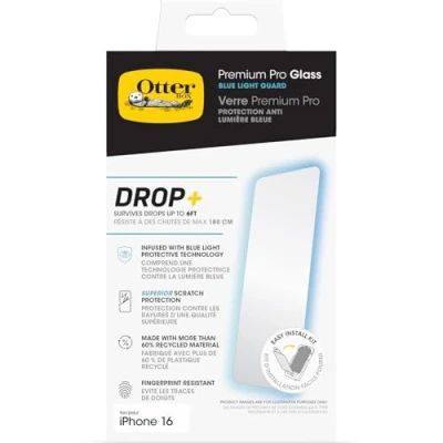 Image de OtterBox Premium Pro Protection d&#039;écran pour téléphone portable lumière bleue verre clair Apple iPhone 16