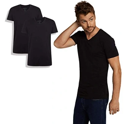 Afbeelding van Comfortabel &amp; Zijdezacht Bamboo Basics T Shirts Velo V hals (2 pack) Zwart S
