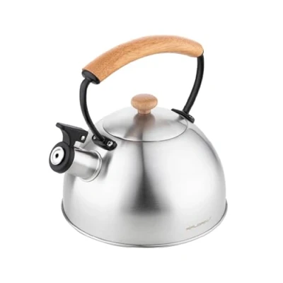 Image de Bouilloire à Induction Théière Sifflet 23L Acier Inox. Poignée en Bois Florina Wooden Argent