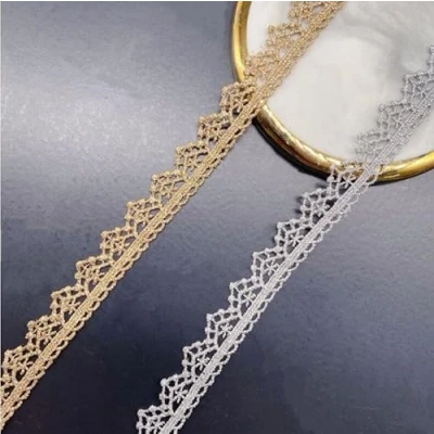 Afbeelding van Yulakes 1,4 cm (1,4 cm) zilveren gouden kanten lint, premium stof, gevlochten stiksels, bruiloft, handwerk, kledingaccessoires, decoratie, (goud)