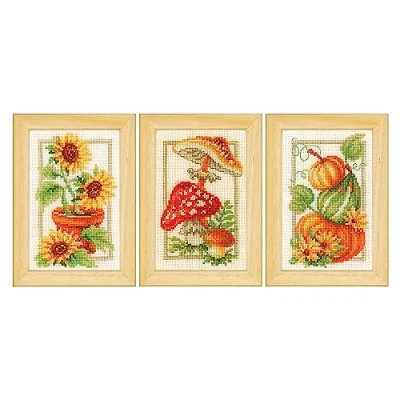 Afbeelding van Borduurpakket Herfst tafereeltjes miniatuur set van 3 Vervaco