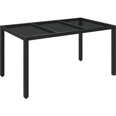 Afbeelding van Tuintafel met glazen blad 150x90x75 cm poly rattan zwart