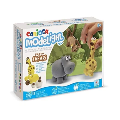 Afbeelding van CARIOCA Modelight Maxi Safari Ultralichte boetseerklei voor kinderen, Boetseerklei, zacht en elastisch, vanaf 5 jaar, 12 verschillende kleuren, modelleergereedschap tutorials inbegrepen, 180
