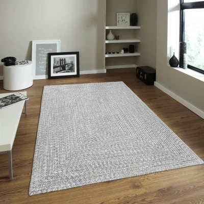 Afbeelding van Corda Binnen &amp; Buiten Vloerkleed Effen Gevlochten Rechthoek Tuin Balkon Laagpolig Licht Grijs 120x170 cm Polypropyleen Tapijtenloods