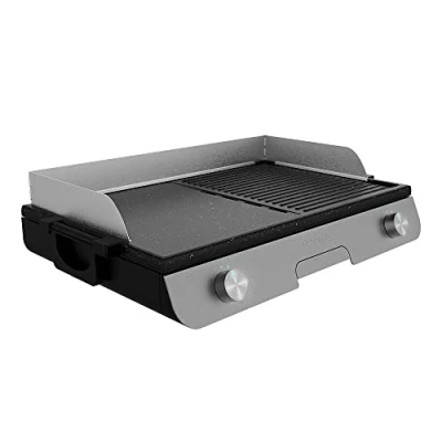 Afbeelding van Cecotec PerfectRoast 3000 Elektrische grill van roestvrij staal, W, mixed oppervlak, Rockstone antiaanbaklaag, regelbare thermostaat, vetopvangbak 03182