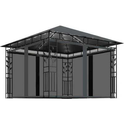 Afbeelding van vidaXL Prieel met klamboe LED lichtslinger 3x3x2,73 m antracietkleurig