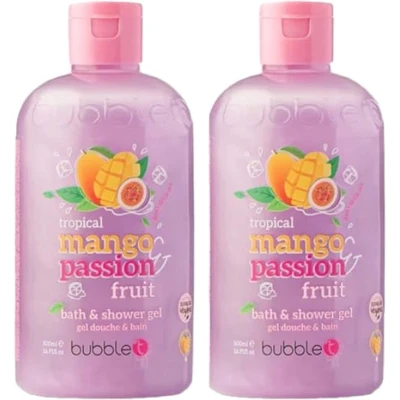 Afbeelding van BubbleT Bad &amp; Doucheschuim Mango Passievrucht (500ml) 2 stuks Smoothie Douche gel Kleurrijk Vrolijk Douchen Geur Kleur