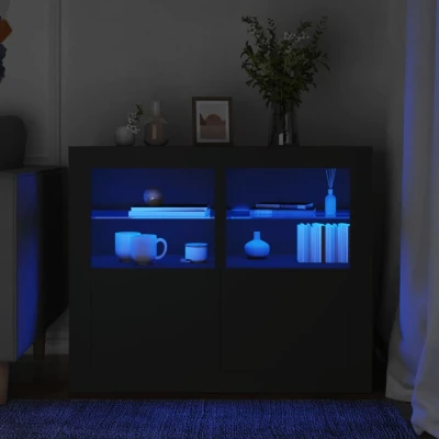 Afbeelding van Bijzetkastjes met LED verlichting 2 st bewerkt hout zwart