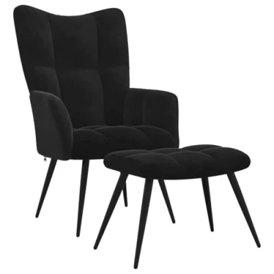 Image de vidaXL Chaise de relaxation avec tabouret Noir Velours328090