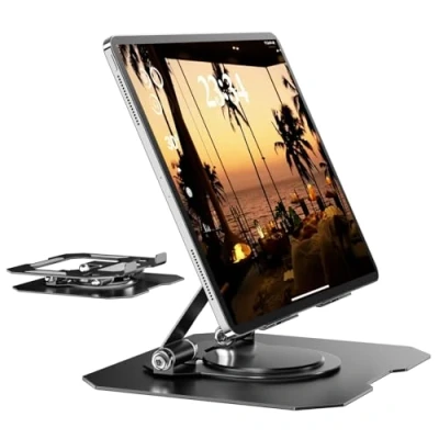 Afbeelding van GlasFlength Verstelbare opvouwbare tablethouder met 360 draaibare basis, super stabiel, universele houder voor alle apparaten van 4 tot 12,9 inch (zwart)
