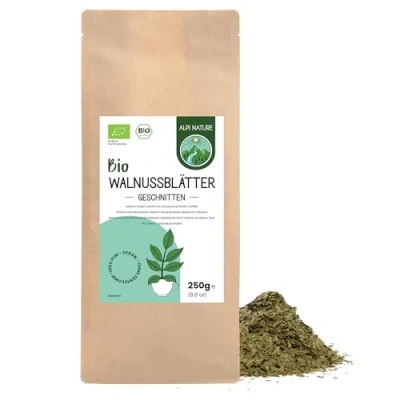 Afbeelding van Biologische walnootbladeren, 250 g, van Alpi Nature, losse thee theebladeren, gesneden en gedroogde bladeren voor de bereiding walnootbladthee