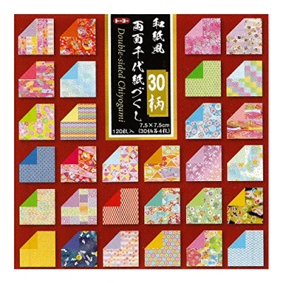 Afbeelding van Toyo Origami papier, omkeerbaar, 7,5 cm x cm, Ahifu Chiyogami, Ryoumen Chiyogami Zukushi (018061)