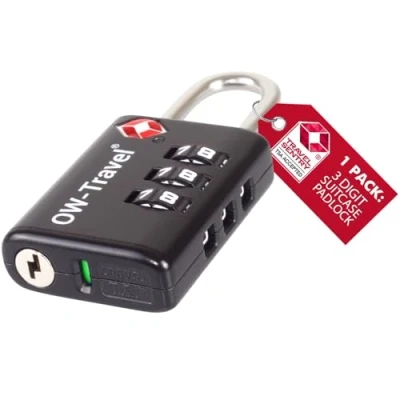 Afbeelding van OW Travel TSA kofferslot met openingsindicator hangslot 3 cijferige code diefstalbeveiliging voor bagage vliegtuig kluisje opslag tent camping combinatie TSA007, 20a)