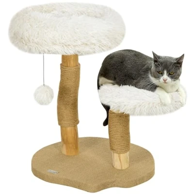 Afbeelding van PawHut Kratzbaum Birnbaumholz, Polyester 50L x 47B 61,5H cm Weiß