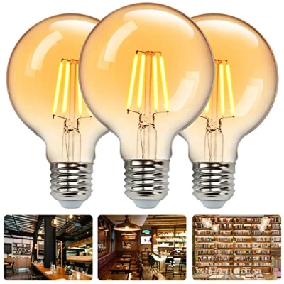 Afbeelding van Aigostar Ledlampen, Edison, vintage, E27, warm wit, 2200 K, 720 lm, 8 W, komt overeen met 55 W gloeilamp, G80 retro antieke decoratieve lamp, niet dimbaar, 3 stuks