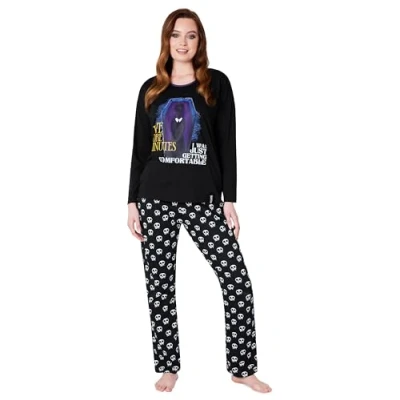 Afbeelding van Wednesday Pyjama voor dames, woensdag, Addams pyjamaset winter, katoen, loungewear, nachtkleding, S XL, zwart/schedel