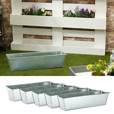 Afbeelding van Plantenbak in 6 delige set, van zink voor europallets, 38 x 13 9 cm