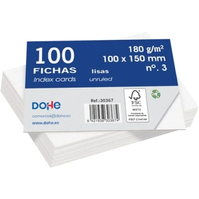 Afbeelding van Dohe Gladde kartonnen kaarten (100 stuks) A6 formaat (15 x 10 cm), 180 g/m², nr. 3, kantoorbenodigdheden wit