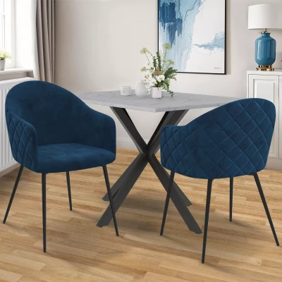 Image de Lot de 2 chaises salle à manger design en velours bleu canard IDMarket