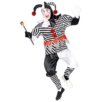 Afbeelding van Widmann Clown &amp; Nar Kostuum Paljas Van Het Hof Harlekijn Man Zwart / Wit Large Carnavalskleding Verkleedkleding