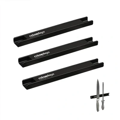 Afbeelding van Relaxdays 3 stuks stalen magneetstaven, 20 cm lang, messenhouder voor gereedschap en messen, schroeven aan de muur, zwart