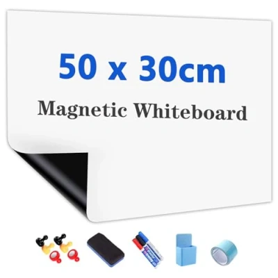 Afbeelding van JOMUSAGA magnetisch whiteboardpapier, 50 x 30 cm, zelfklevend, uitwisbaar, whiteboard, wandfolie, inclusief gum, vilt en magneten, voor school kantoor