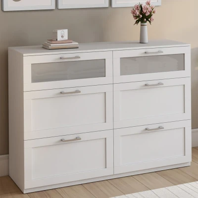 Image de Commode 6 tiroirs VITO 110 cm bois blanc et effet givré