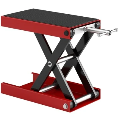 Afbeelding van HOMCOM motorfiets werkplaatsstandaard standaard offroad cross superbiker in hoogte verstelbaar 10 37H cm staal maximale belasting 500 kg rood en zwart