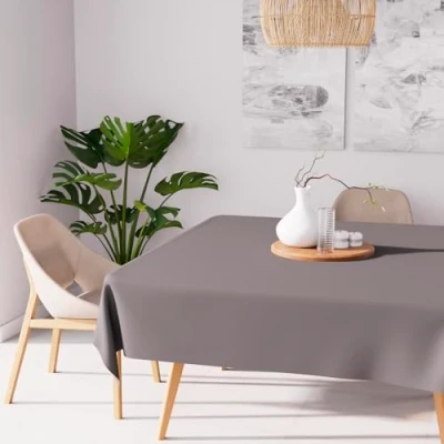 Image de Soleil d&#039;ocre, Alix Nappe carrée Anti tâches, Polyester, Gris, 140x140 cm