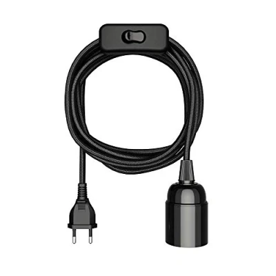 Afbeelding van ledscom.de LEHA textielkabel, stekker, schakelaar, zwart, 3 m, lampfitting, 1x E27 max. 60 W, led, doe het zelf, E27, hanglamp, lichtsnoer