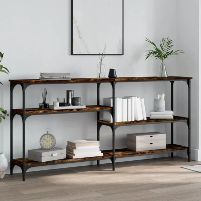 Afbeelding van Wandtafel 160x29x75 cm bewerkt hout gerookt eikenkleurig