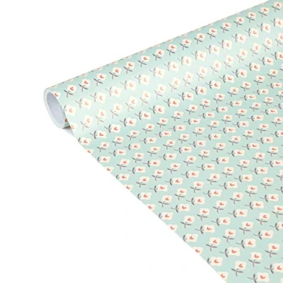 Afbeelding van Clairefontaine 223871C cadeaupapier Excellia Tiny Rolls 5 m x 35 cm (bijzondere kleine breedte) 80 g, bloemen op blauwe achtergrond.