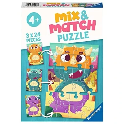 Afbeelding van Ravensburger Mix &amp; Match puzzel Schattige dinoÂ&#039;s Legpuzzel 3x24 stukjes