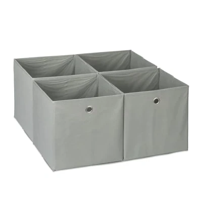 Afbeelding van Relaxdays opbergmand set van 4 stoffen opberger kastmanden 30x30 cm met oogje grijs