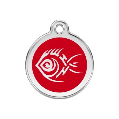 Afbeelding van Tribal Fish Red roestvrijstalen hondenpenning medium/gemiddeld dia. 3 cm RedDingo