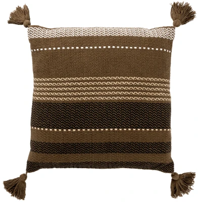 Afbeelding van Dutch Decor TAMAR Sierkussen katoen 45x45 cm Military Olive groen kussentje met flosjes