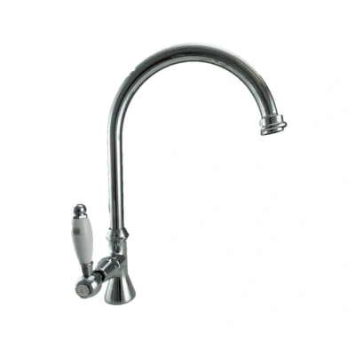 Afbeelding van PB klassieke fonteinkraan met witte hendel koud water hoge ronde uitloop chroom 1208953277